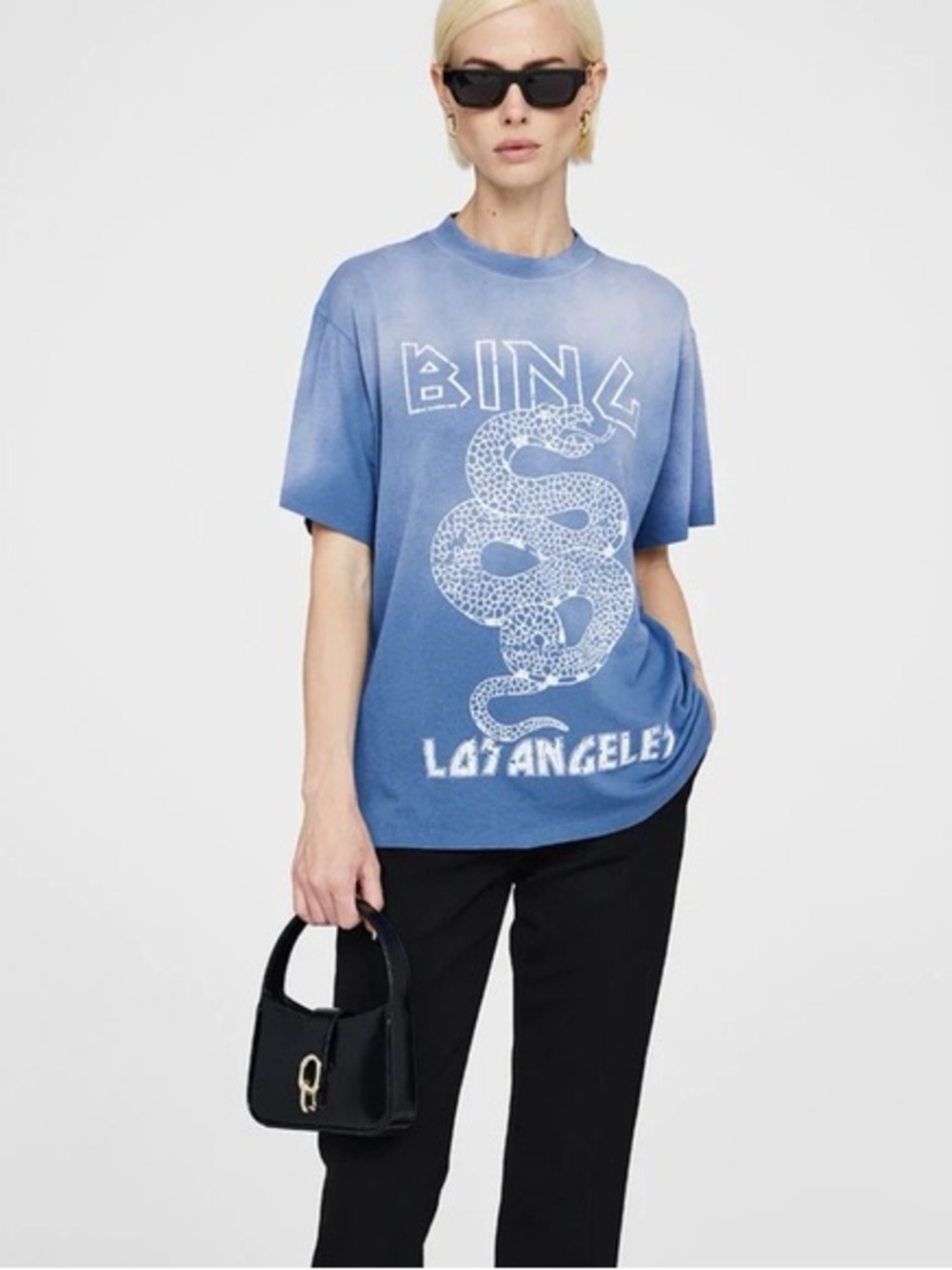Anine Bing - Cotton Ashton Tee Snake in Washed Electric Blue Size XS $100